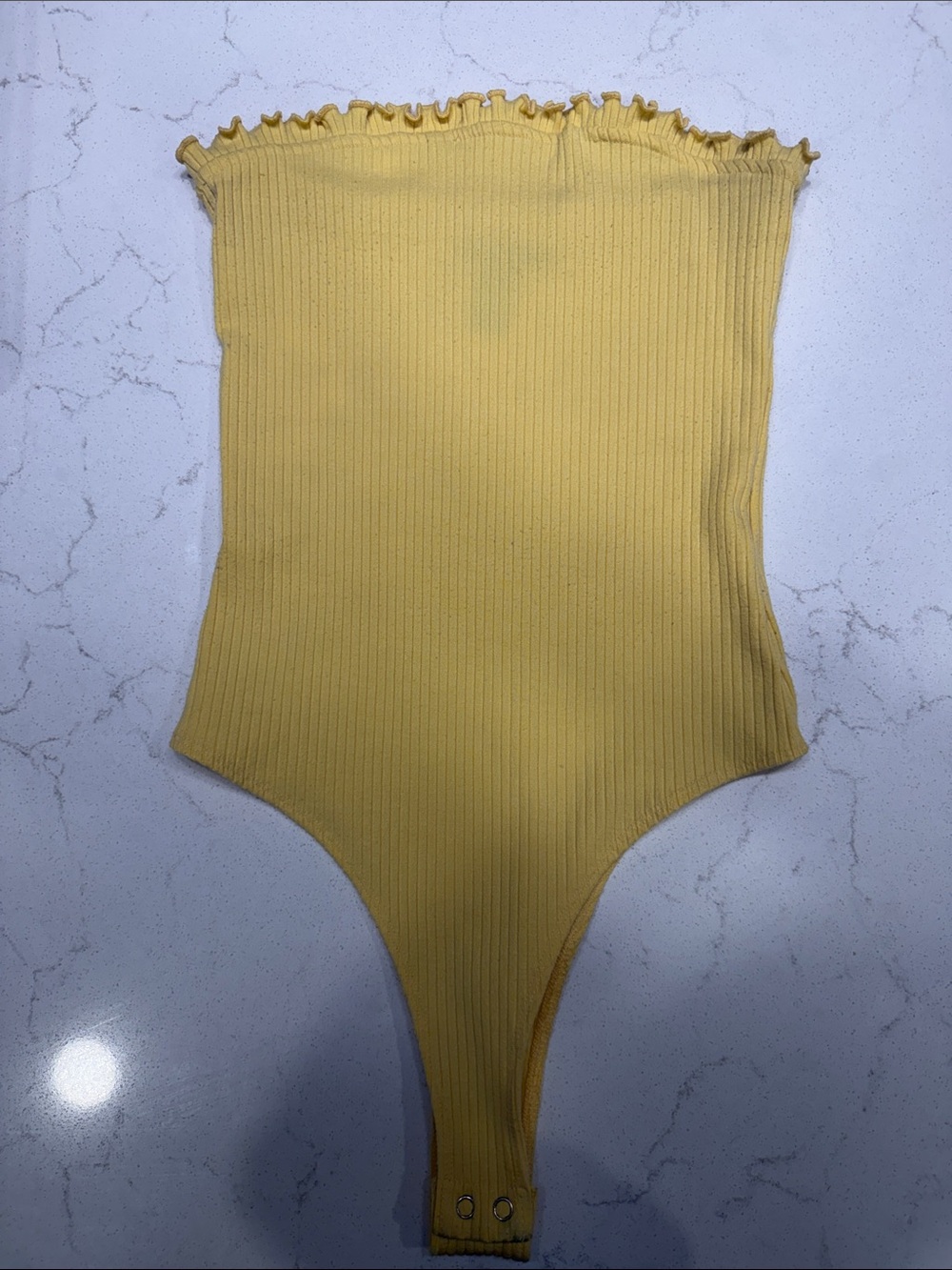 Forever 21 Yellow Ribbed Strapless Bodysuit with Ruffle Trim